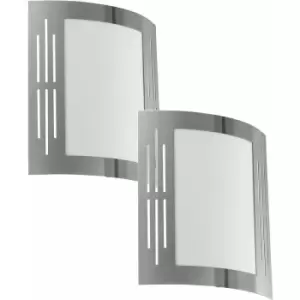 Image of Loops - 2 pack IP44 Outdoor Wall Light Stainless Steel Square 1x 60W E27 Porch Lamp
