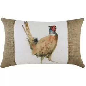 Image of Hessian Pheasant Cushion Cover (43cm x 43cm) (White/Brown) - White/Brown - Evans Lichfield