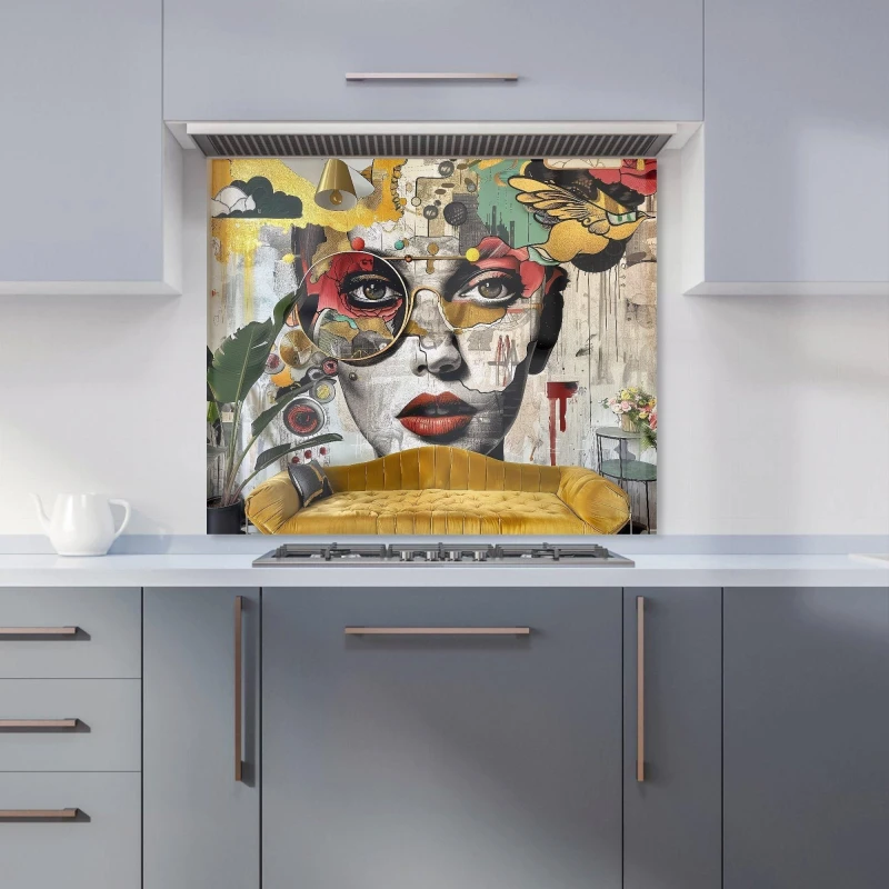 Image of Warren Reed - Designer Abstract Face Behind Sofa Kitchen Splashback Size: 700mm x 650mm Multicolor Unisex 700mm x 650mm