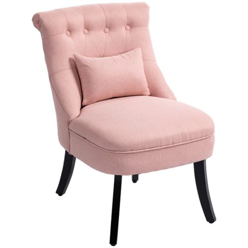 Image of HOMCOM Fabric Single Sofa Upholstered with Pillow Wood Leg Pink Pink