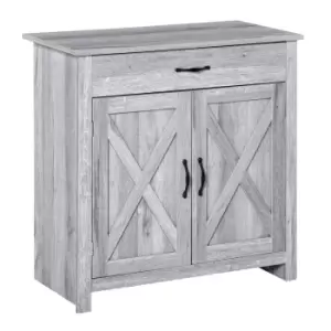 Image of Homcom Farmhouse Rustic 2 Door Sideboard Grey Wood Grain Effect