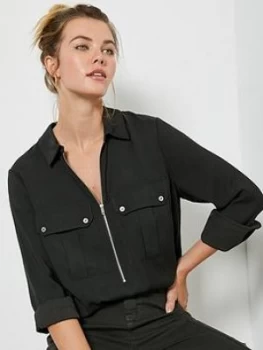 Image of Mint Velvet Utility Zip Front Shirt - Khaki