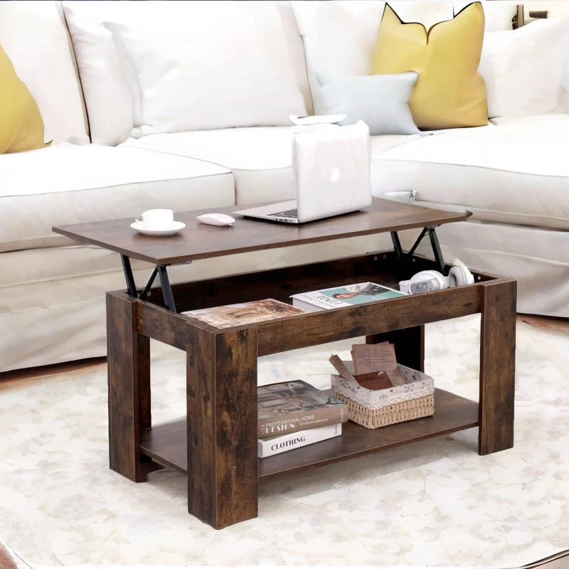 Image of Rafaelo Mobilia Industrial Brown Lift Top Coffee Table With Hidden Storage in Dark Brown Dark Brown Unisex