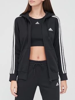 Image of adidas 3 Stripe Full Zip Hoodie - Black/White Size M Women