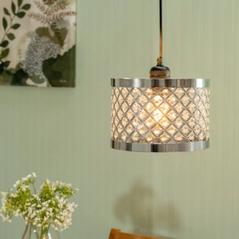 Image of ValueLights Hadley Multi Drum Jewel Pendant Ceiling Floor Table Light Lamp Shade Silver