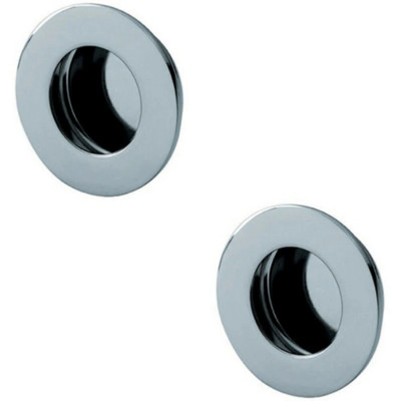 Image of Loops 2x Circular Low Profile Recessed Flush Pull 50mm Diameter Bright Stainless Steel Metallics unisex