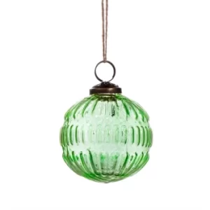 Image of Green Recycled Glass Grooved Bauble
