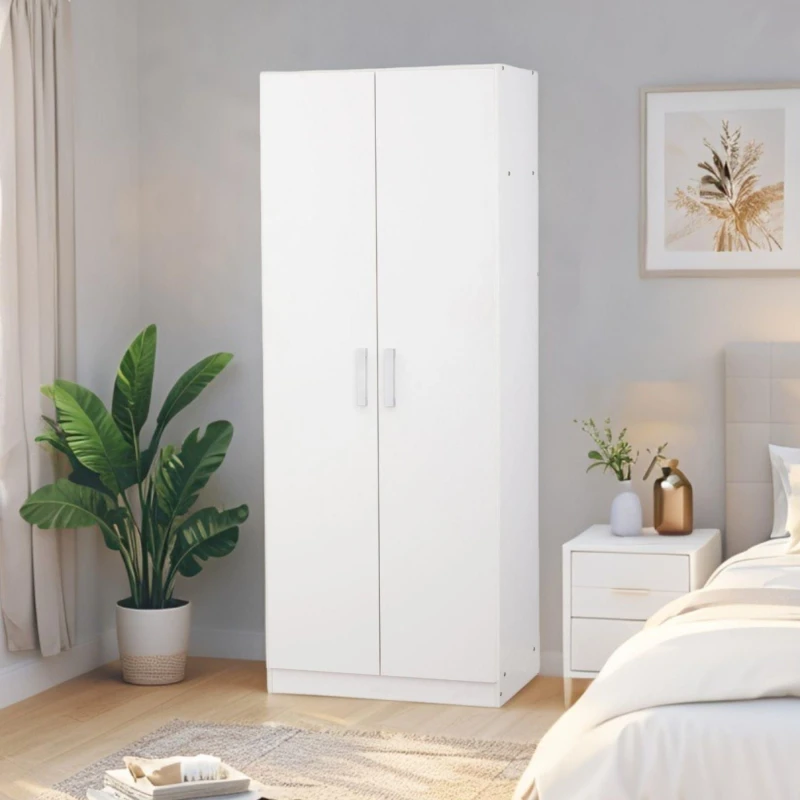 Image of Home Source Arla 2 Door Wardrobe With Hanging Rail & Shelf Bedroom Storage White White Unisex