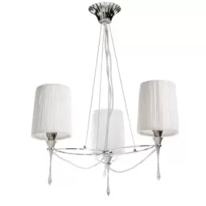 Image of Lucca Pendant 3 Light E27, Polished Chrome With White Shades & Clear Crystal