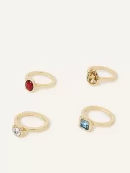 Image of Accessorize Mixed Gem Rings 4 Pack, Multi, Size S, Women