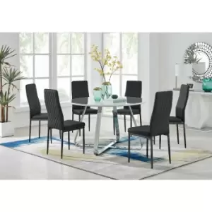 Image of Santorini White Round Dining Table And 6 Black Milan Black Leg Chairs - Black
