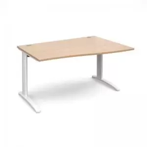 Image of TR10 right hand wave desk 1400mm - white frame and beech top