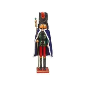 Image of Marco Paul Traditional Jumbo Large Deluxe Green & Blue Caped Nutcracker Standing Christmas Ornament Wooden Indoor Large Xmas Statue Festive Figurine