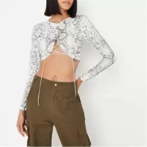 Image of Missguided Long Sleeve Snake Diamante Crop Top - Neutral