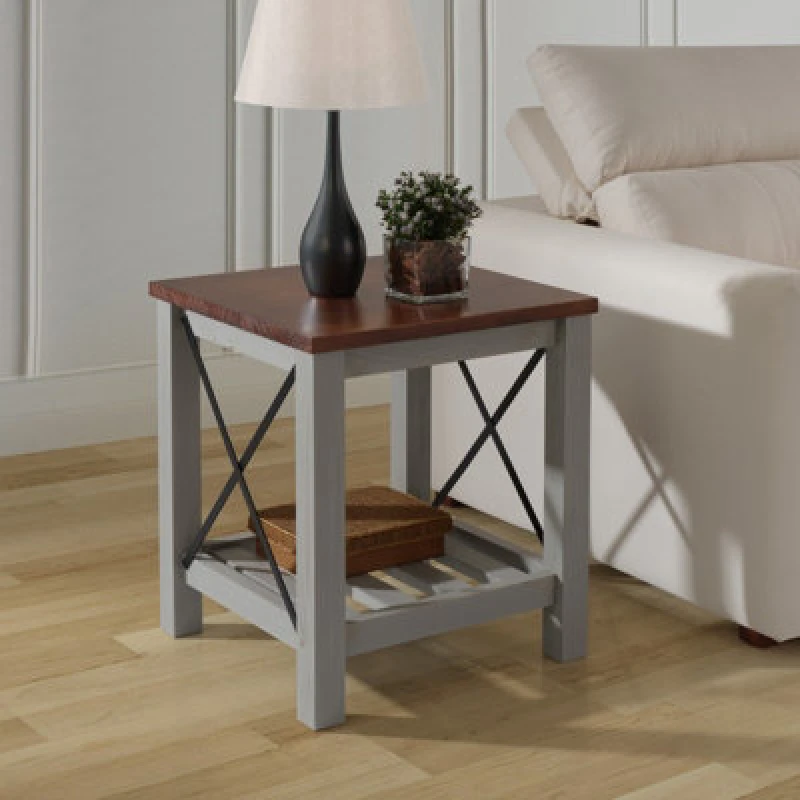 Image of Mercers Furniture Cottage Grey Painted Pine Lamp Table Wooden With Storage Shelf 60H X 50W X 50D Cm
