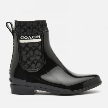 Image of Coach Womens Rivington Signature Knit Rain Boots - Black - UK 6