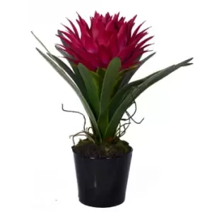 Image of Premier Housewares Pink Tropical Faux Plant in Black Ceramic Pot