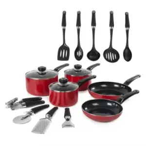 Image of Morphy Richards 5 Piece Non-Stick Pan Set with 9 Tools - Red