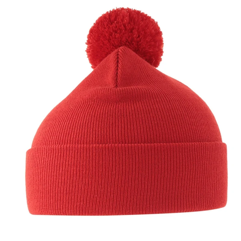Image of Atlantis Atlantis Men Wind S Pom Pom Double Skin Cuffed Beanie in Red Red One Size Male 5063693996642