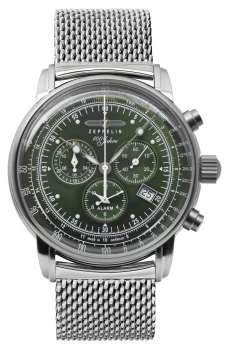 Image of Mens Zeppelin 8680M-4 100 Years Green Dial Chronograph Wristwatch Colour - Silver Tone