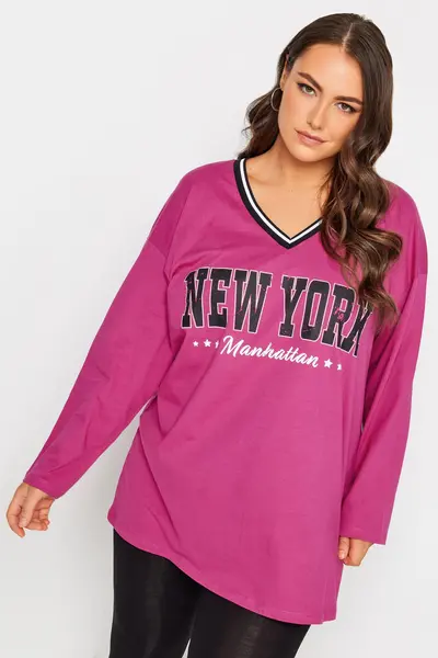 Image of Yours 'New York' Varsity Oversized T-Shirt Pink