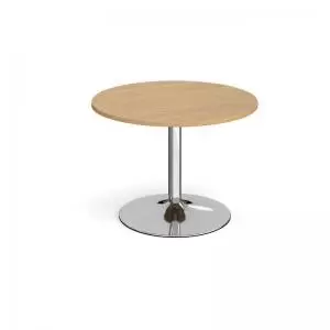 Image of Trumpet base circular boardroom table 1000mm - chrome base and oak top