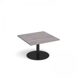 Image of Monza square coffee table with flat round Black base 800mm - grey oak