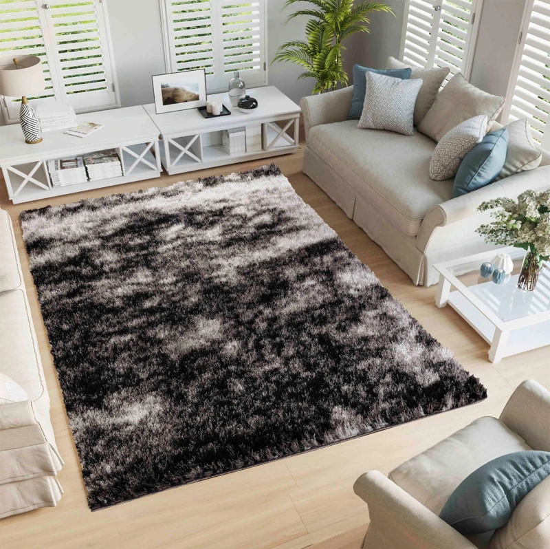 Image of Modern Soft Two Tone Shimmer Shaggy Area Rugs Dark Grey 120X170 Cm