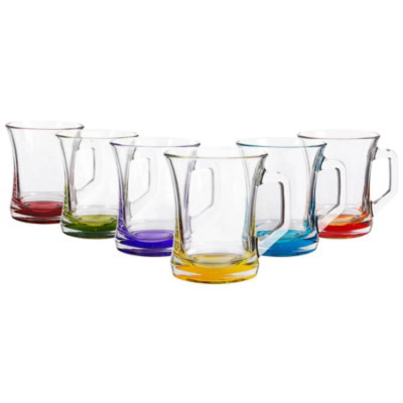Image of LAV Zen+ Coloured Base Glass Coffee Mugs - 225ml - Multicolour - Pack of 6 Multi unisex