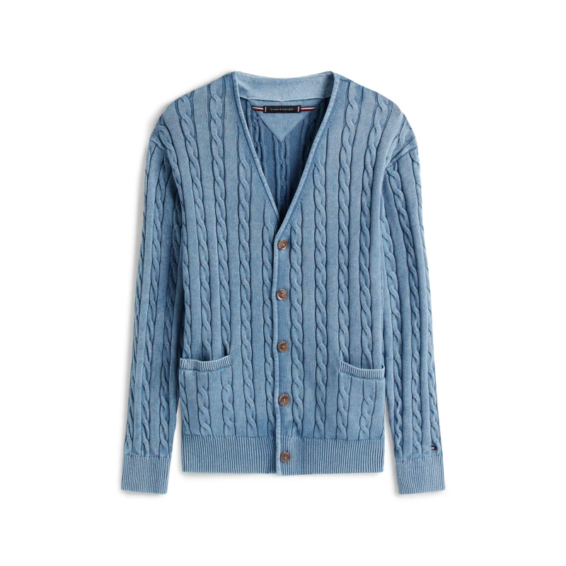 Image of Tommy Hilfiger Mens Cable Knit Cardigan Brisk Blue C2B male M