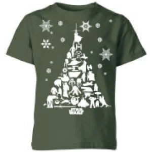 Image of Star Wars Character Christmas Tree Kids Christmas T-Shirt - Forest Green - 5-6 Years