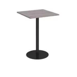 Image of Monza square poseur table with flat round Black base 800mm - grey oak