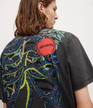 Image of AllSaints Mens Edenfall Crew T-Shirt, Black/Blue/Yellow, Size: M