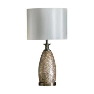 Image of Table Lamp Capiz Detail, Antique Brass Plate, Ivory Fabric Shade