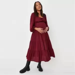 Image of Missguided Milkmaid Tiered Midi Dress - Red