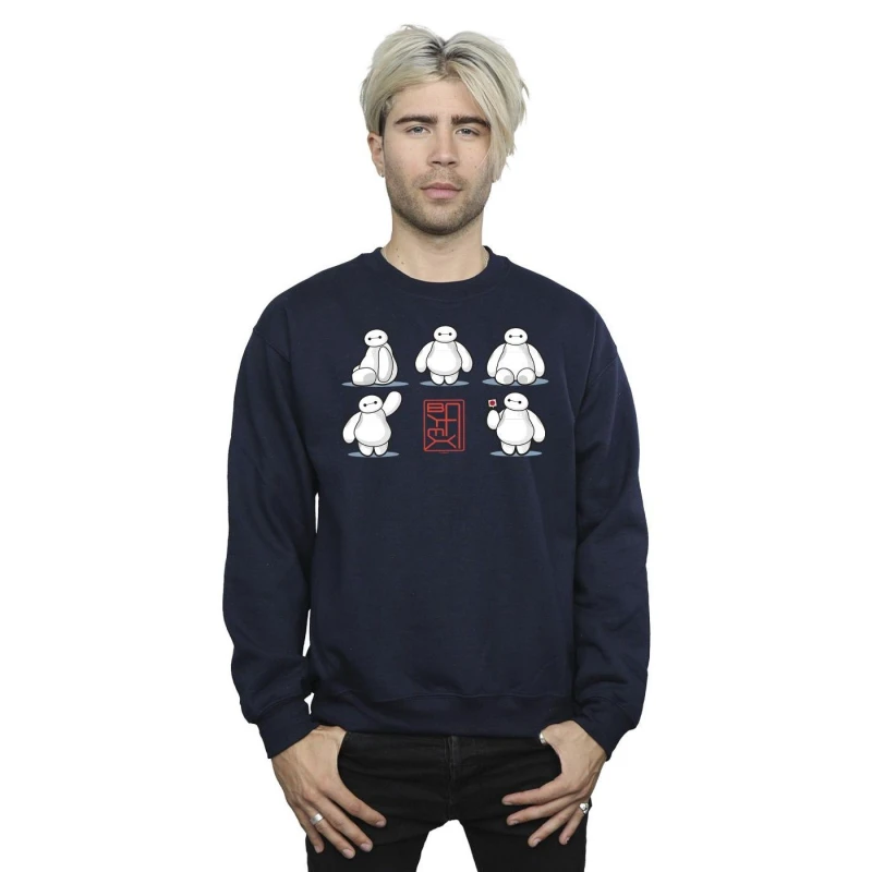 Image of Disney Men Big Hero 6 Baymax Many Poses Sweatshirt in Navy Size: Small Navy S Male 5059934880405