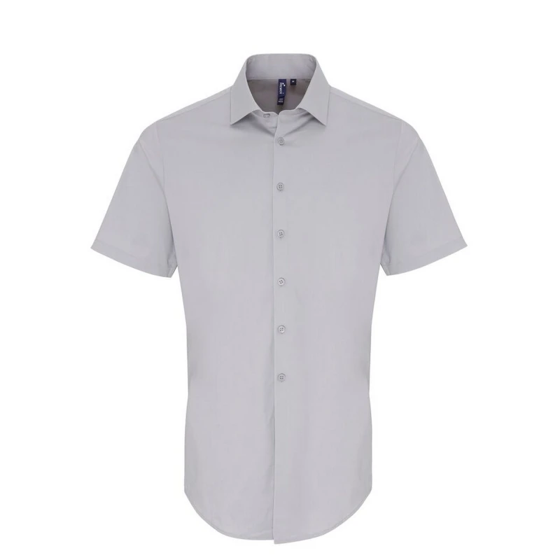 Image of Premier Premier Men Stretch Fit Poplin Short Sleeve Shirt in Silver Size: X-Small Silver XS Male 5059269013097