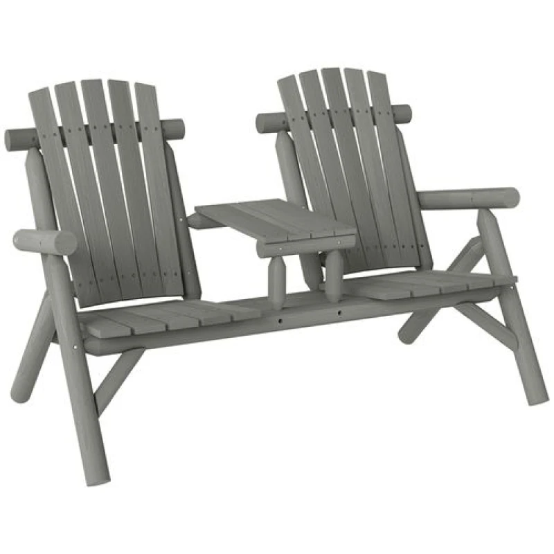 Image of Outsunny Wood Patio Bench 2 Seats w/ Centre Coffee Table - Grey TJ Hughes 5063603014718
