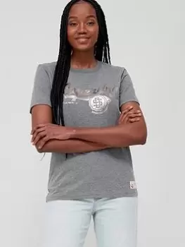 Image of Superdry Vintage Script Style Coll Tee -rich Charcoal Marl, Grey, Size 8, Women