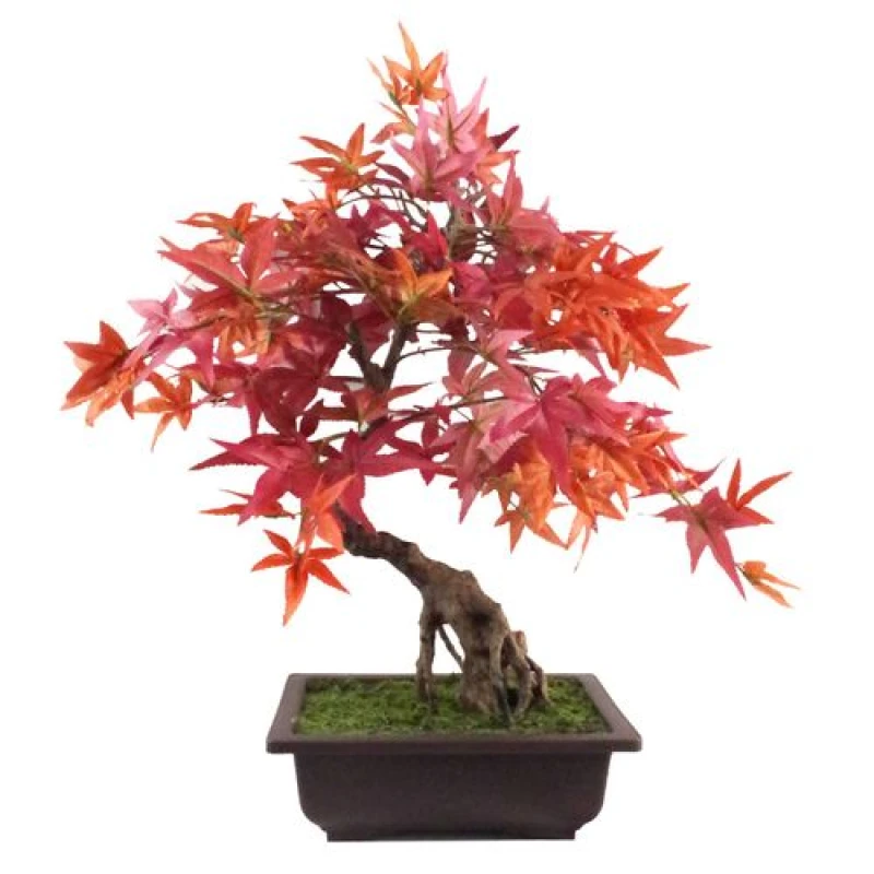 Image of Leaf Artificial Bonsai Tree Red Maple Bonsai 50cm Leaf Design Trees Realistic Plant Botanik Red