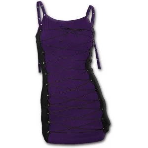 Image of Gothic Rock Long Laceup Camisole Purple Womens Medium Sleeveless Top - Black
