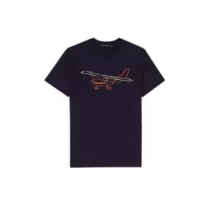 Image of French Connection Embroidered Plane T-Shirt - Blue