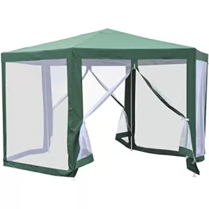 Image of Outsunny Outdoor Hexagon Sun Shade Canopy Tent with Protective Mesh Screen Walls & Proper UV Sun Protection, Blue