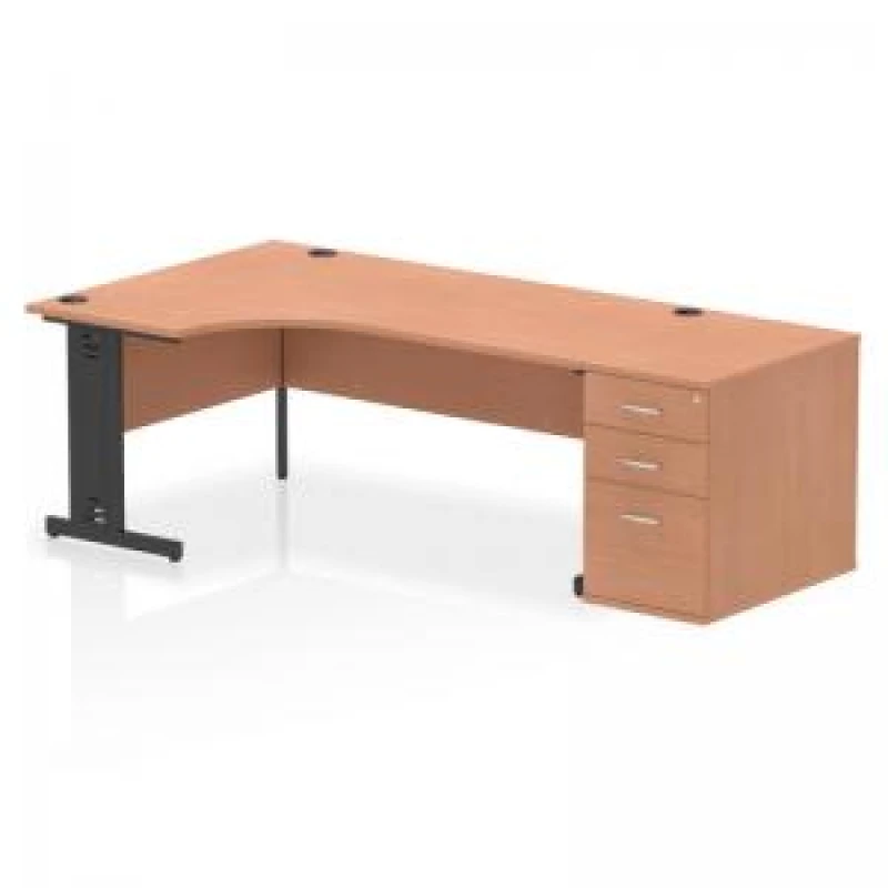 Image of Impulse Impulse 1800mm Left Crescent Office Desk Beech Top Black Cable Managed Leg Workstation 800 Deep Desk High Pedestal IWSLC188BCMBCH