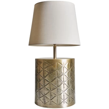 Image of Gold Patterend Table Lamp Base with Fabric Lampshade - Beige