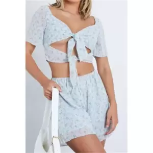 Image of I Saw It First Baby Blue Floral Chiffon Milk Maid Crop Top - Blue