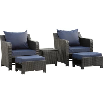 Image of 5pcs Outdoor Rattan Sofa Set w/ Storage Function Side Table & Ottoman - Outsunny
