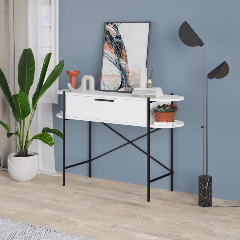 Image of FWStyle FWStyle 1 Drawer 2 Shelf White Console Table White One Size Unisex 8683628019627