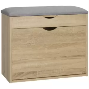 Image of HOMCOM Shoe Bench with Cushion for 4 Pair of Shoes, Storage Bench with Padded Seat, Flip-up Cabinet and Hidden Space for Entryway, Natural