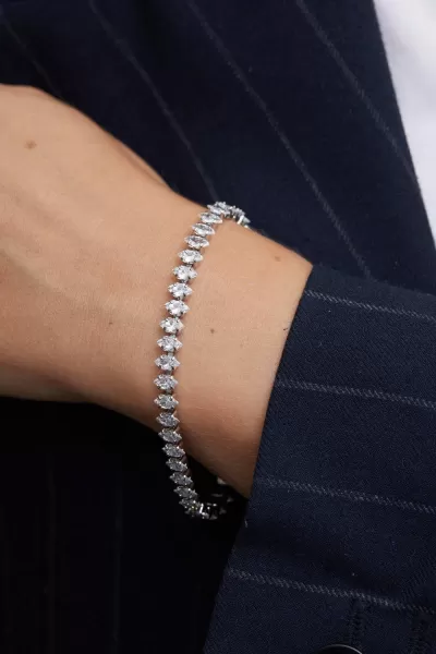 Image of Rhodium Plated Cubic Zirconia Navette Bracelet